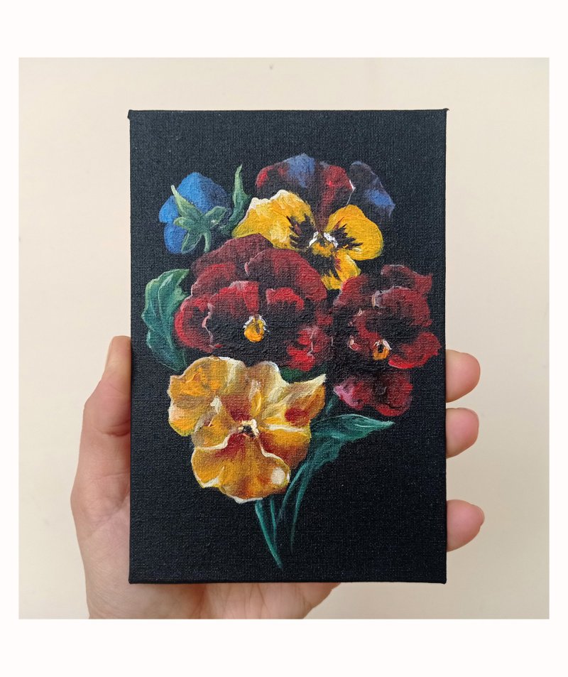 Flowers Painting, Pansy, Original Oil Painting, Handmade Art, Small Picture, 花畫 - 海报/装饰画/版画 - 其他材质 多色
