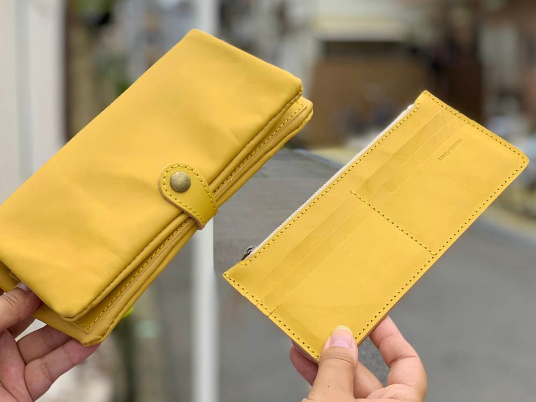 F-PLUMP Yellow wallet that enjoys a unique design Full plump long wallet Money luck UP FPW-YYYY-YYYY-Y - 皮夹/钱包 - 真皮 黄色