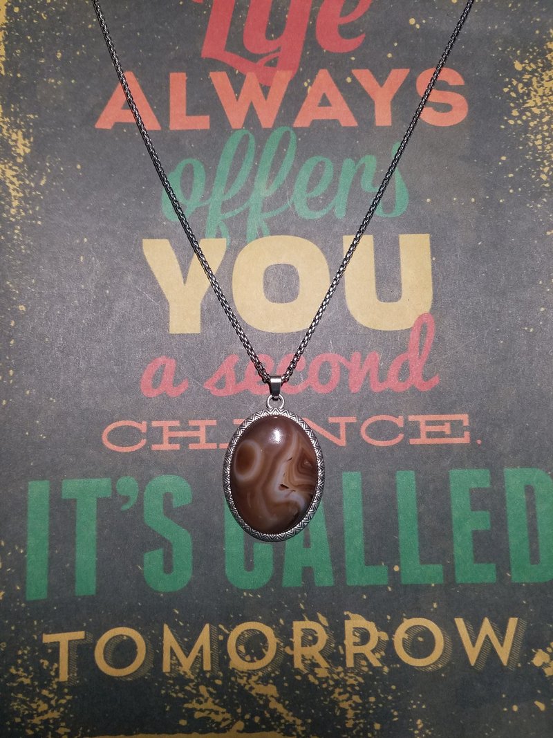 褐色天然石项链复古毛衣链吊坠 - 戒指 - 半宝石 咖啡色