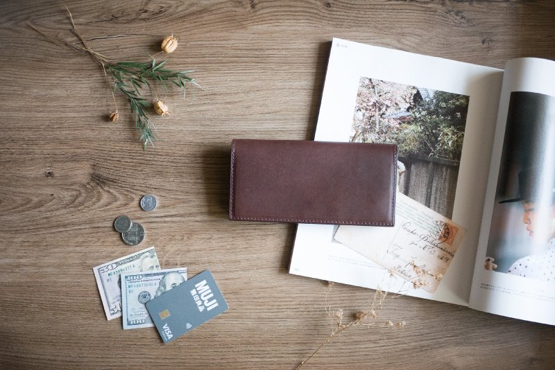 咖啡简约长夹9卡丨大容量钱包 定制化压字丨女用钱包丨礼物纪念 - 皮夹/钱包 - 真皮 咖啡色