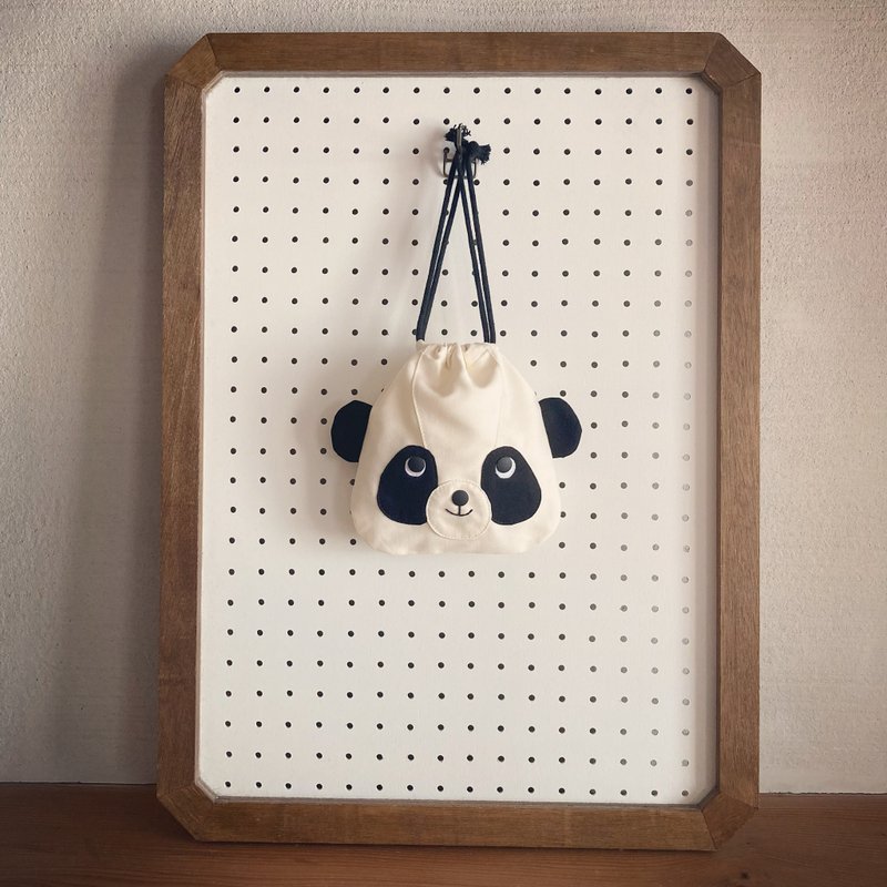 熊猫束口袋 - 化妆包/杂物包 - 棉．麻 白色