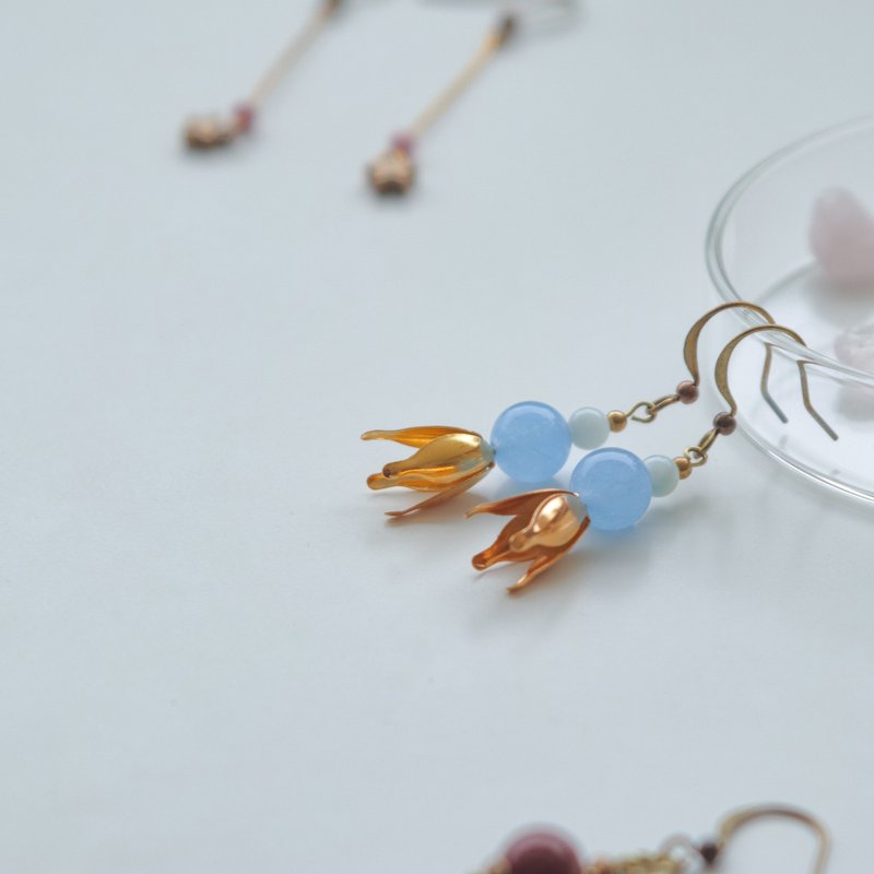 天然石耳环-细芽/耳针/夹式/可定制 - 耳环/耳夹 - 水晶 蓝色