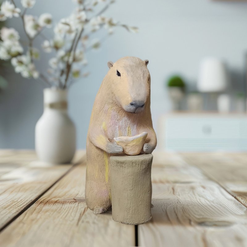 与陶对话的幸福 水豚陶瓷雕塑 手捏居家疗愈摆饰 - 摆饰 - 陶 卡其色