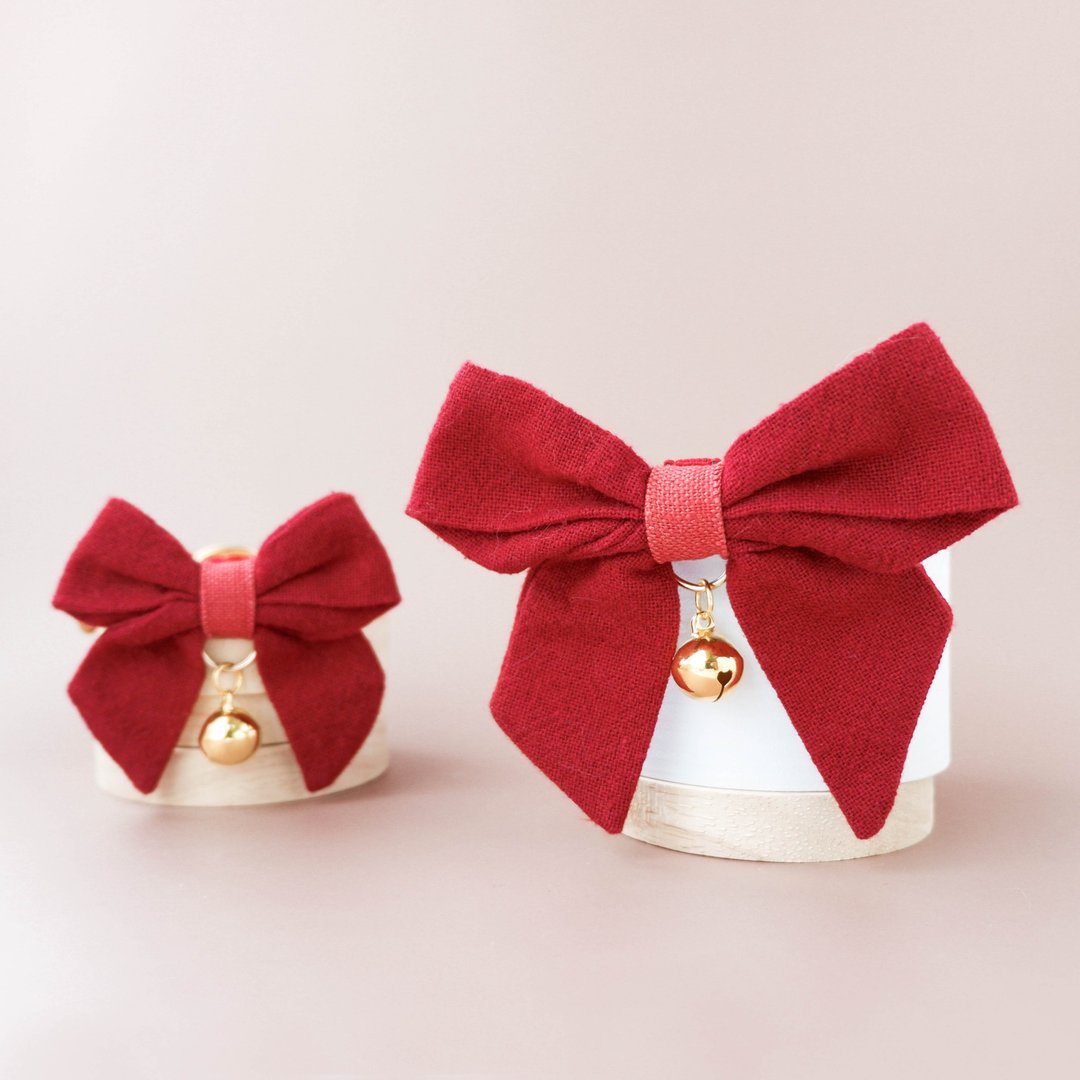 Maroon Red Sailor Bowtie with Breakaway cat collar,Removable bowtie - 项圈/牵绳 - 棉．麻 红色