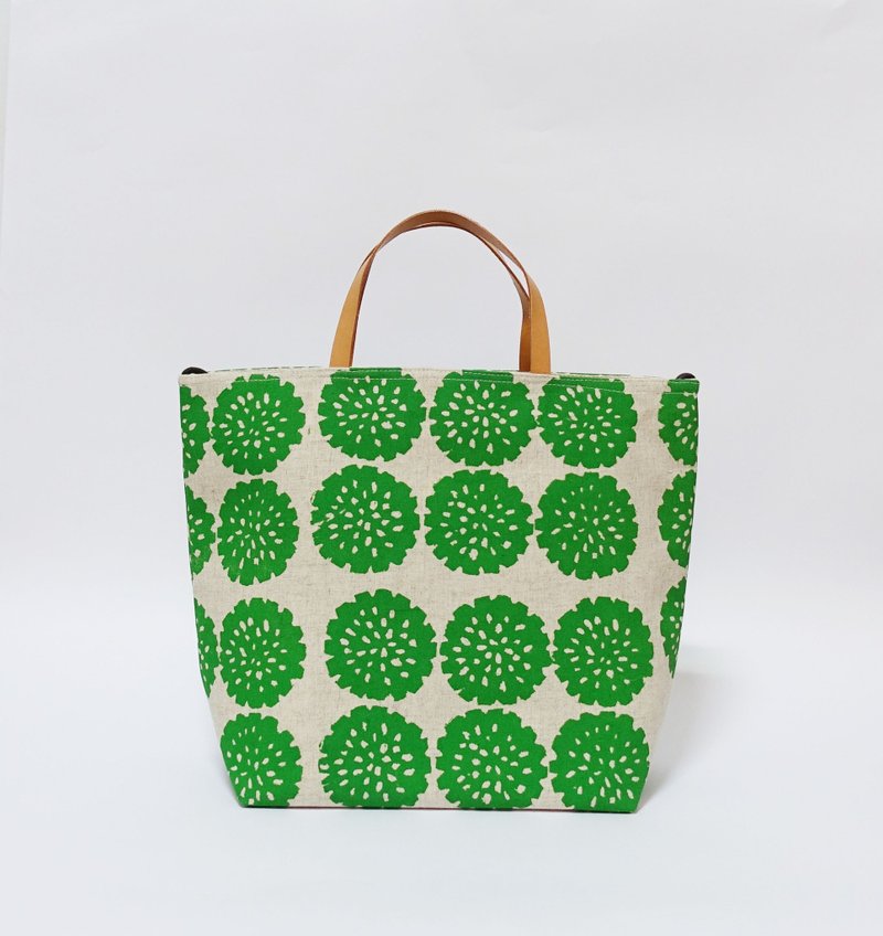 手工绢印 手提托特包 肩背包 斜背包 花 - 手提包/手提袋 - 棉．麻 绿色