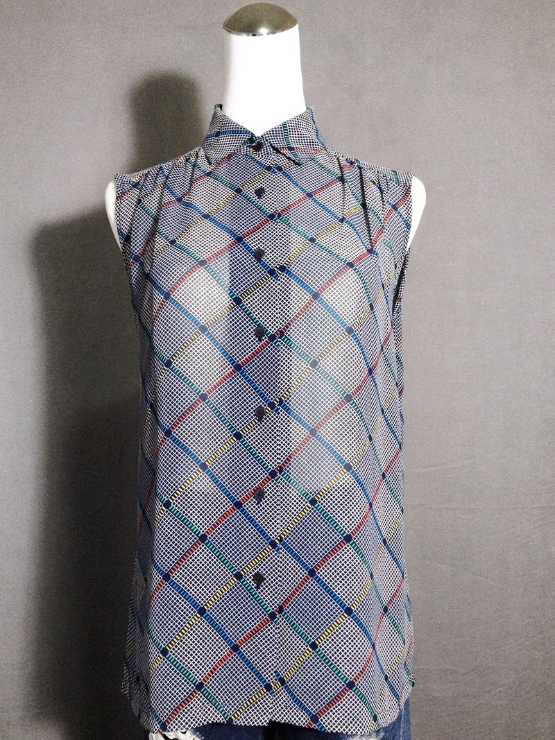 乒乓古着 [ 古着衬衫/ 多彩格纹雪纺无袖古着衬衫 ] 国外带回 VINTAGE - 洋装/连衣裙 - 其他材质 多色