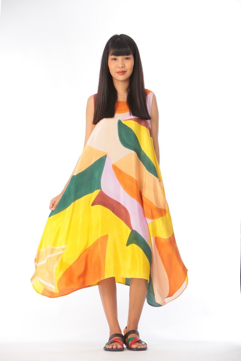 Dress Hand Paint Soft Cotton Silk for Yoga Vacation Holidays - 洋装/连衣裙 - 棉．麻 咖啡色
