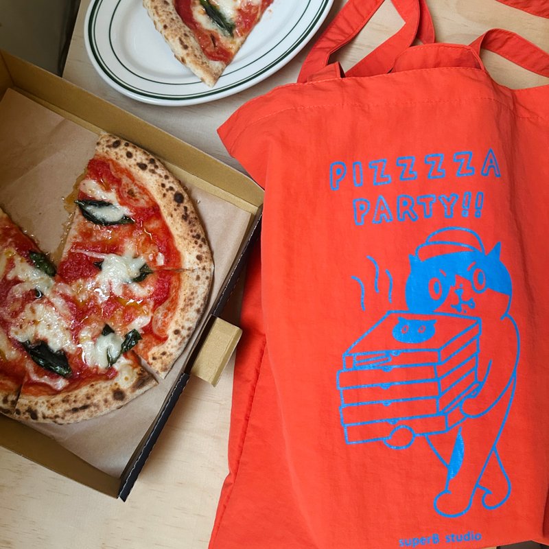 PIZZZZA PARTY totebag - 手提包/手提袋 - 聚酯纤维 橘色