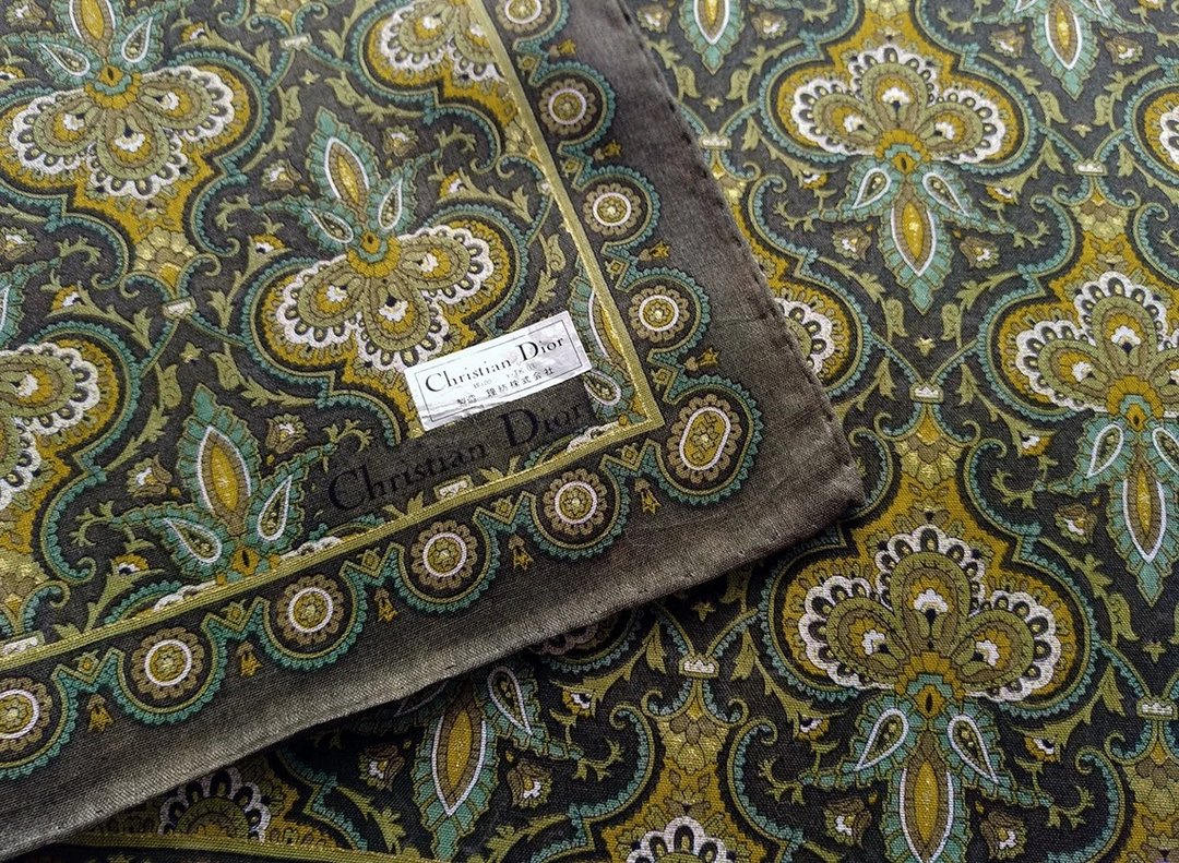 Christian Dior Vintage Handkerchief Paisley Holiday Gifts for Him 19 x 19 inches - 手帕/方巾 - 棉．麻 绿色