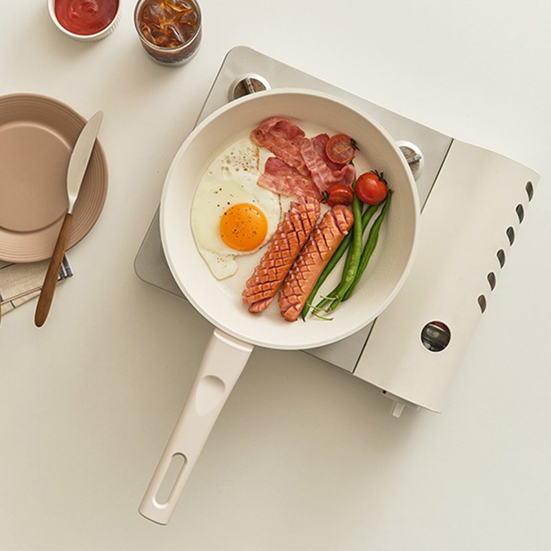 韩国IH不沾平底煎锅24cm 炒锅平底锅锅子不沾锅送礼煎锅烤盘 - 锅具/烤盘 - 其他金属 白色