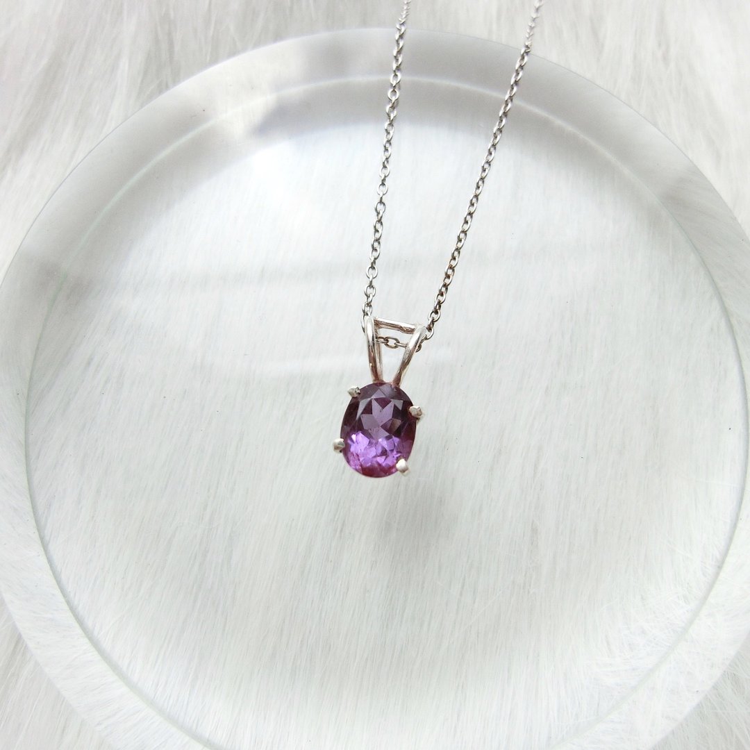 紫水晶925纯银椭圆爪镶项链 尼泊尔手工银饰 - 项链 - 宝石 紫色