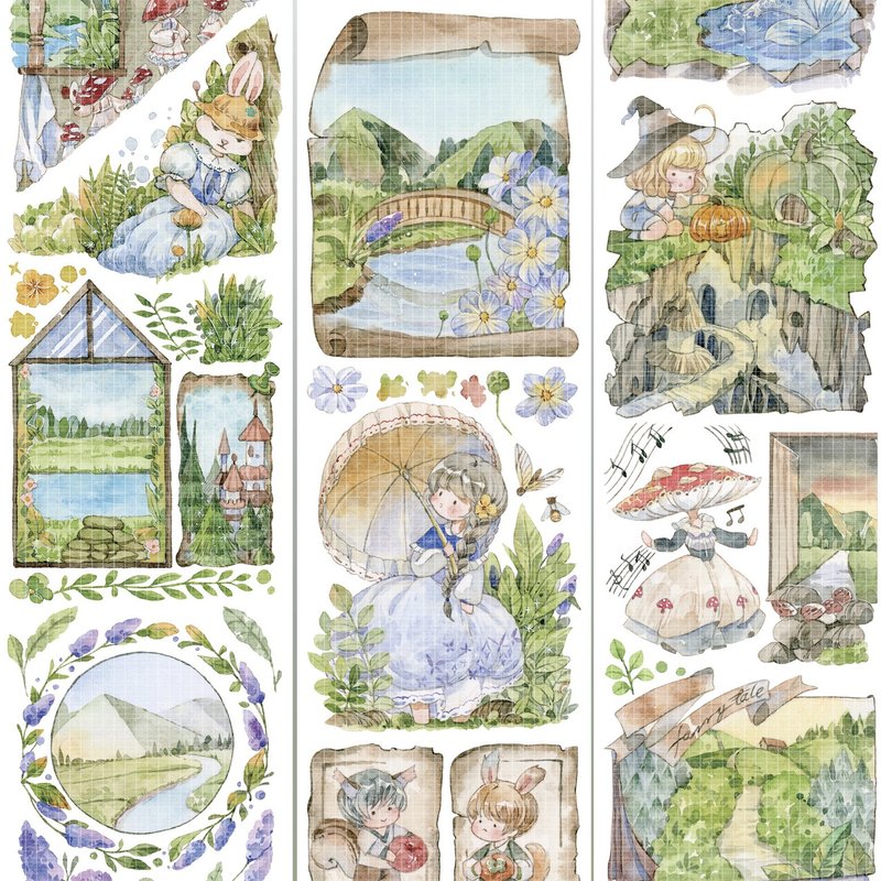 森林野游 蘑菇小姐 PET 紙膠帶 貝殼光 10米卷 巨畫幅背景 - 纸胶带 - 其他材质 多色