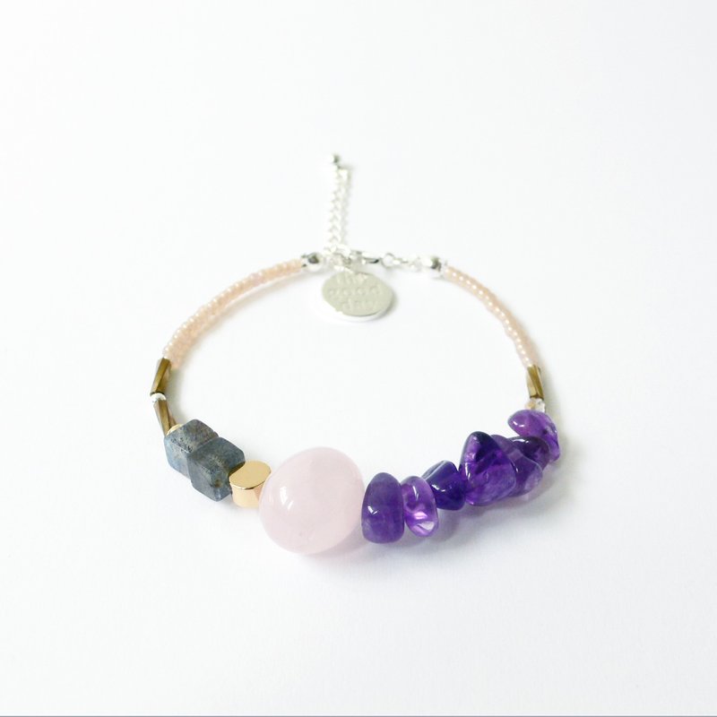 日和 the good day｜拼拼搭搭｜粉晶／紫晶／拉长石 天然石水晶拼配纯银手链 - 手链/手环 - 宝石 