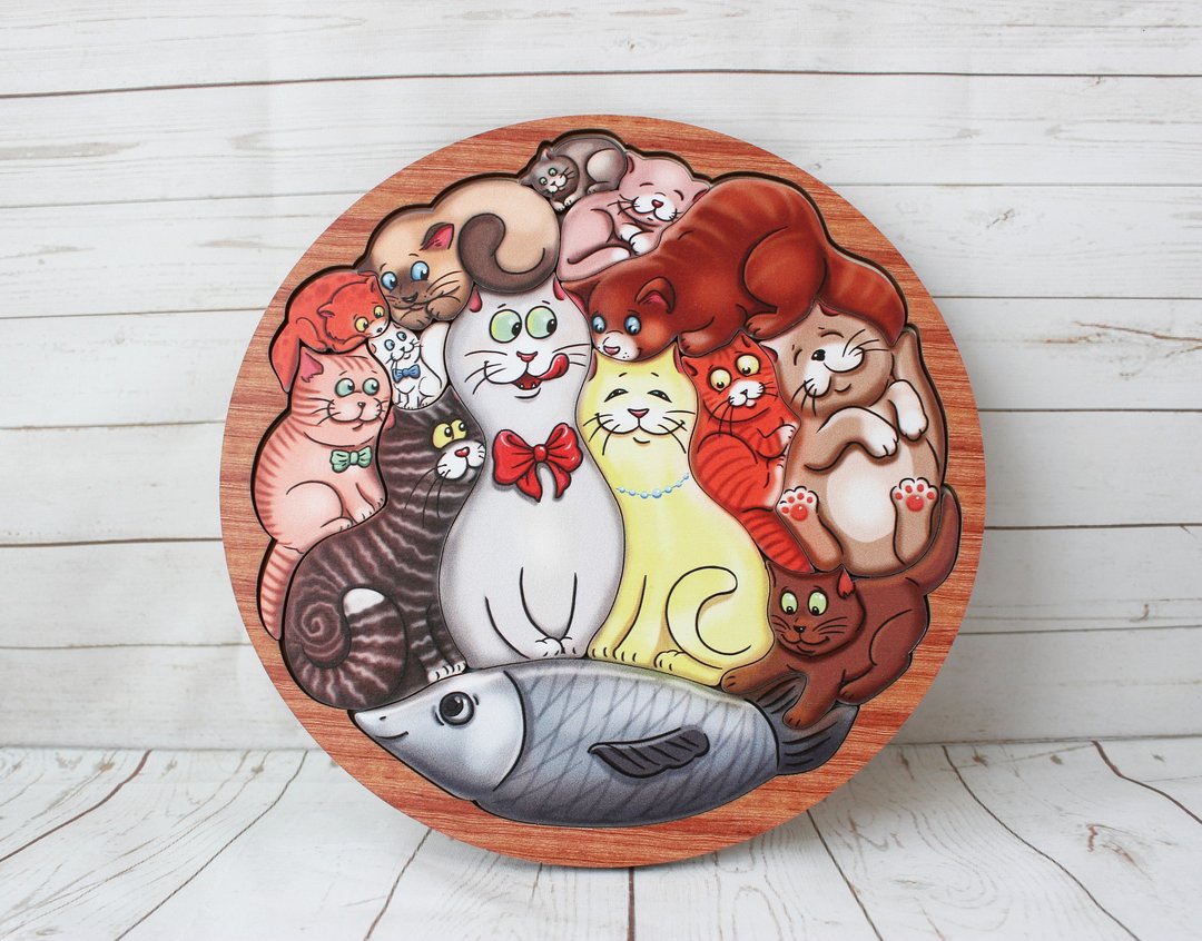 Wooden Puzzle - Cats, Toddler Toys Age 3 4 5 6 year, Wood Montessori animals - 玩具/玩偶 - 木头 金色
