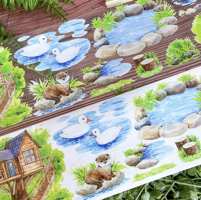 动物园 (所有你喜歡的小動物!) 水彩風景畫 PET 和紙膠帶 - 纸胶带 - 其他材质 多色