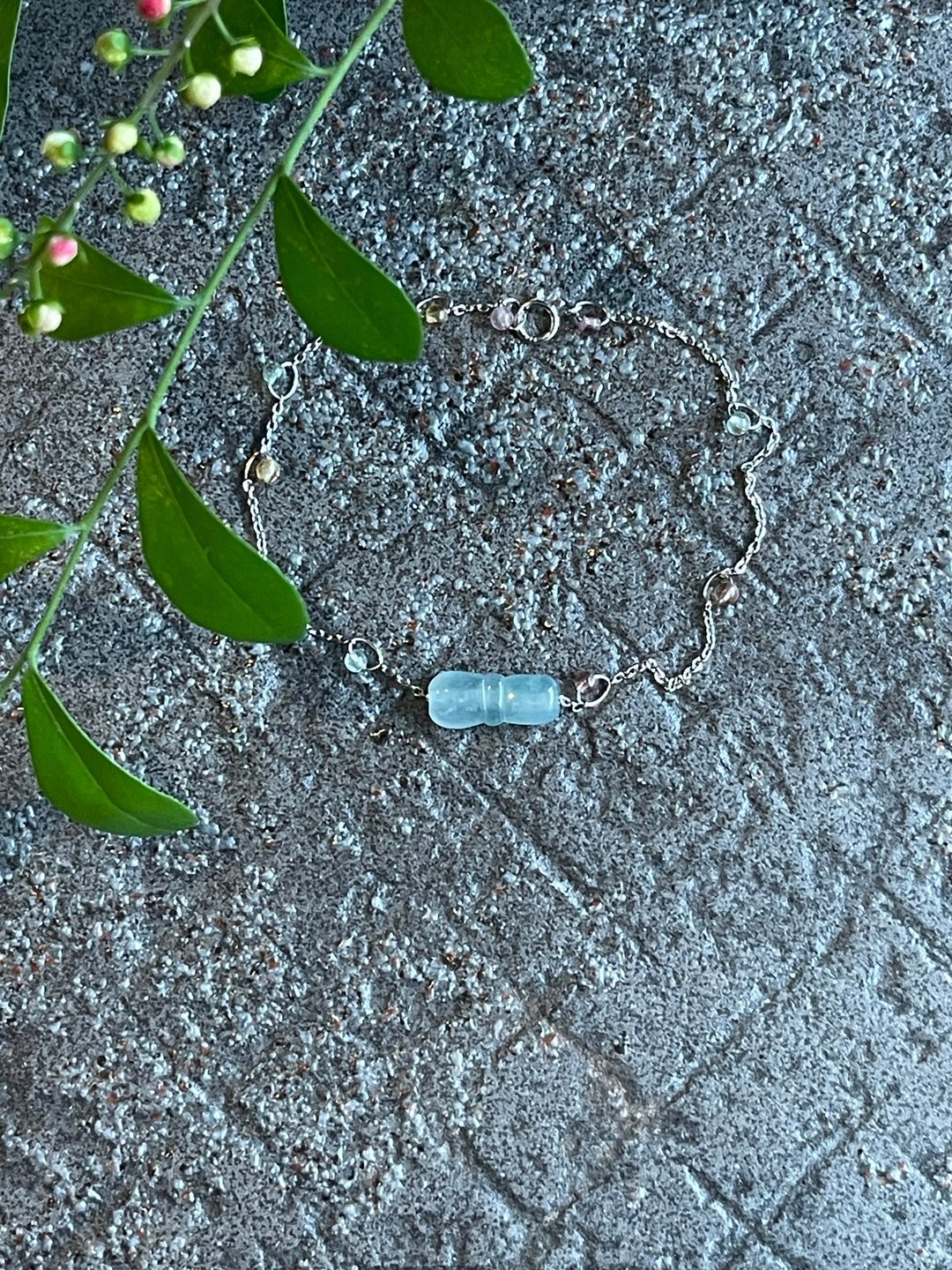 细手链 II 缅甸玉冰蓝蝴蝶结X碧玺 I 防敏包金保色链缅甸A货翡翠 - 手链/手环 - 玉石 