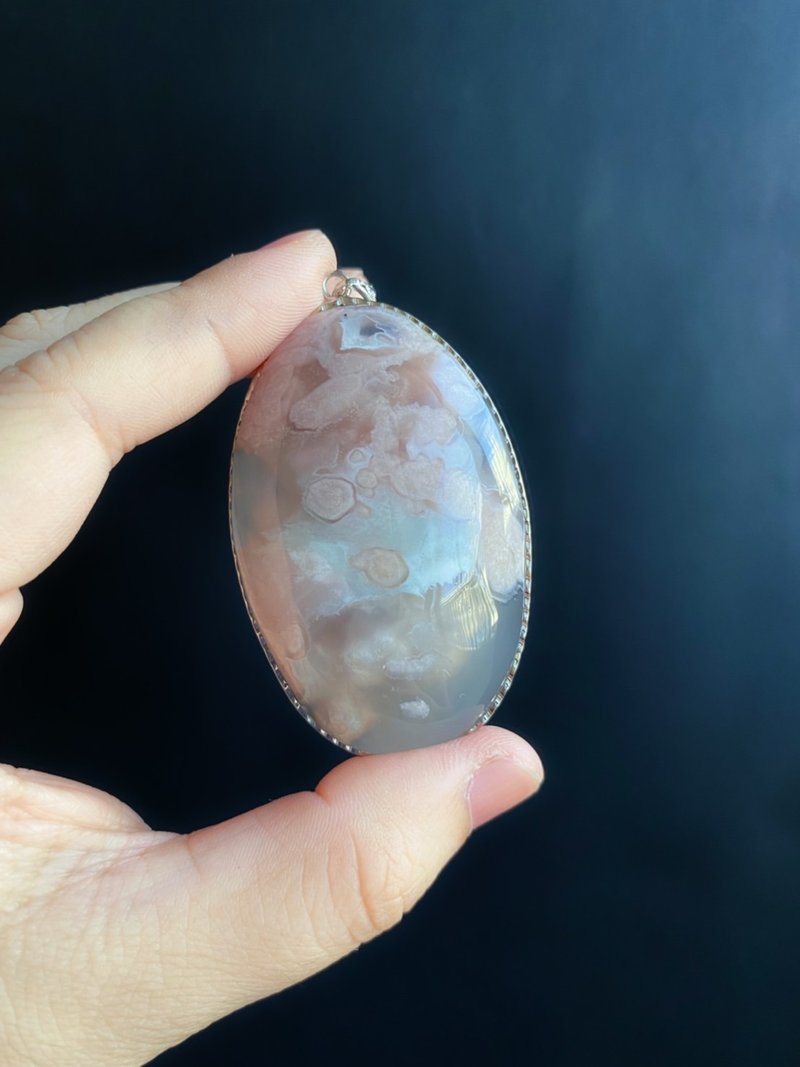 樱花玛瑙 净透 粉花飘摇 水中花 项链 S925银镶 礼物 生日 - 项链 - 水晶 粉红色