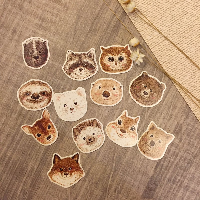 森林动物好朋友大头贴纸组  | - 贴纸 - 纸 卡其色