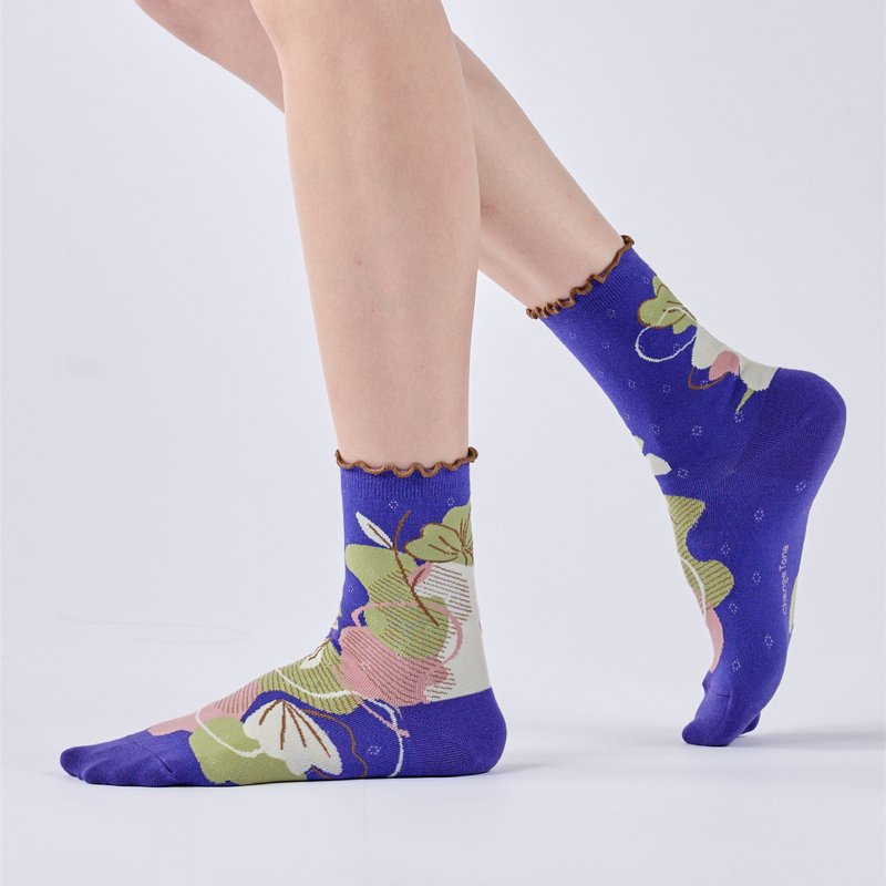 温室花朵 中筒袜 - 深紫(M) - 袜子 - 棉．麻 紫色