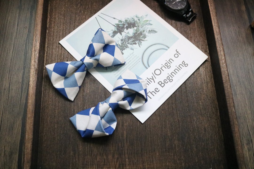 藍白菱形格紋領結/結婚婚禮新郎伴郎蝴蝶結高檔 - 领结/领巾 - 棉 多色