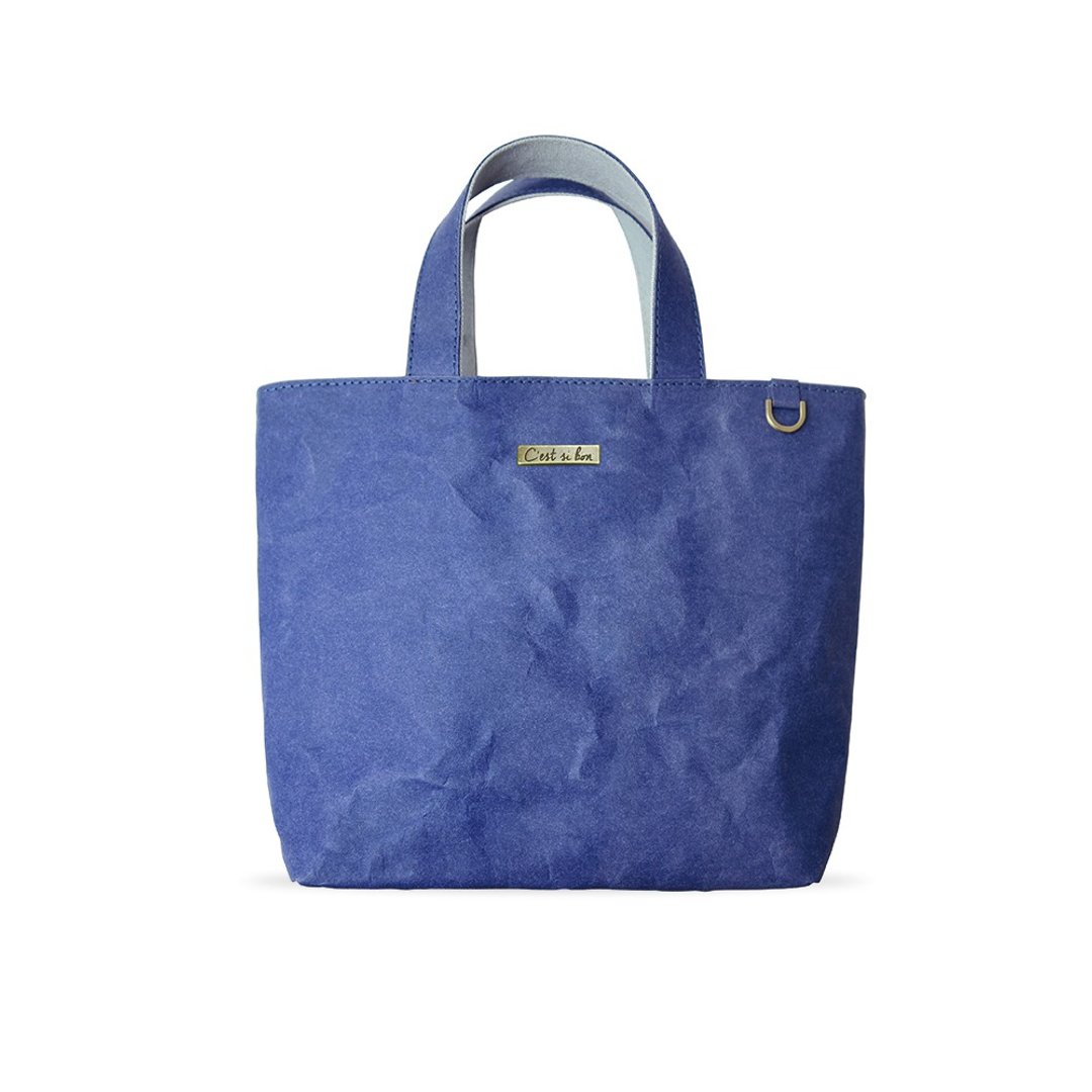 【皮革纸系列】环保水洗牛皮纸 手提包/小托特包-(丹宁蓝) 礼物 - 手提包/手提袋 - 纸 蓝色