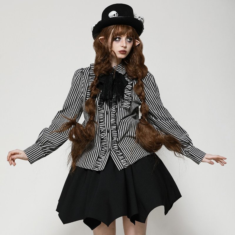 骷髅造型领巾长袖条纹衬衫DARK IN LOVE台湾代理JDIIW116 - 女装衬衫 - 聚酯纤维 