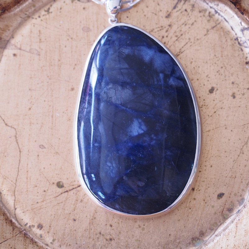 Reserved~ 独特的苏打石 大颗 半透明 手工纯银项链 Sodalite - 长链 - 水晶 蓝色