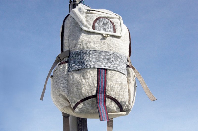 圣诞礼物 交换礼物 紧急礼物 限量一件棉麻拼接设计后背包 / 肩背包 / 民族登山包 / 旅行包 / 电脑包 - 蓝色天空 自然色后背包 - 后背包/双肩包 - 棉．麻 多色