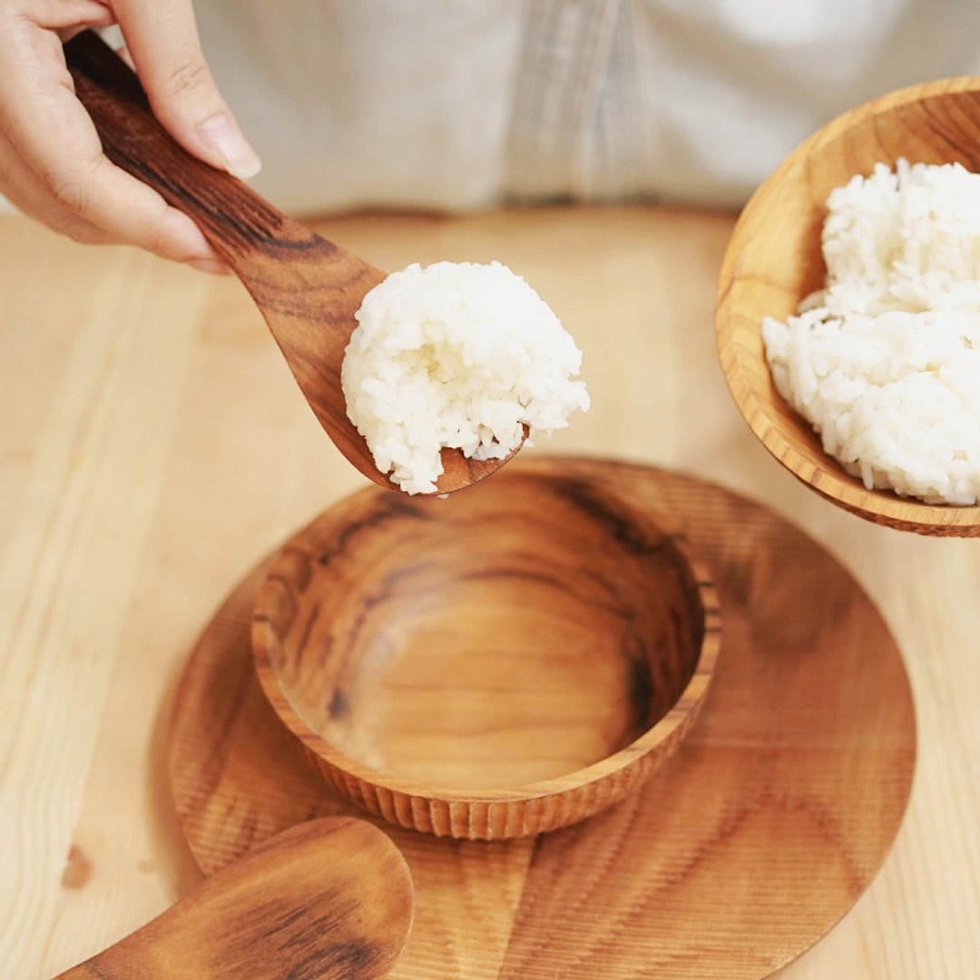 【可站立】天然柚木饭匙/饭勺/-条纹款│食用安心不上漆原木制 - 厨房用具 - 木头 咖啡色