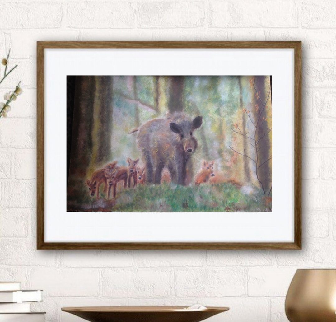 On a walk original painting forest animal handmade landscape wall art - 墙贴/壁贴 - 其他材质 绿色