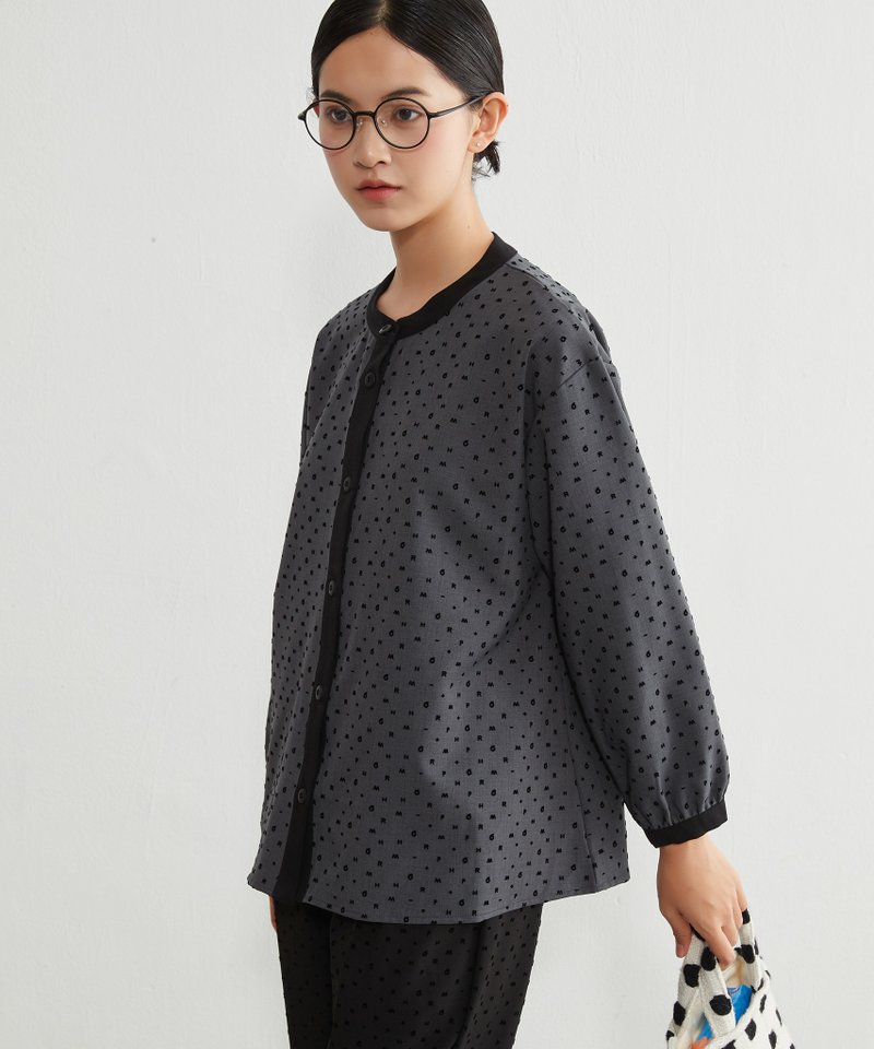 英字植绒印花 बँ बँ领长袖衬衫 - 女装衬衫 - 聚酯纤维 灰色