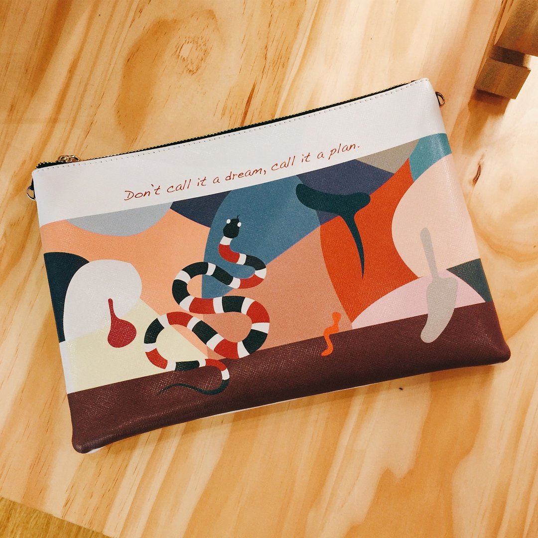 SHUKI 拼色蛇印花手拿包手袋 Snake Clutch Bag - 手拿包 - 真皮 白色