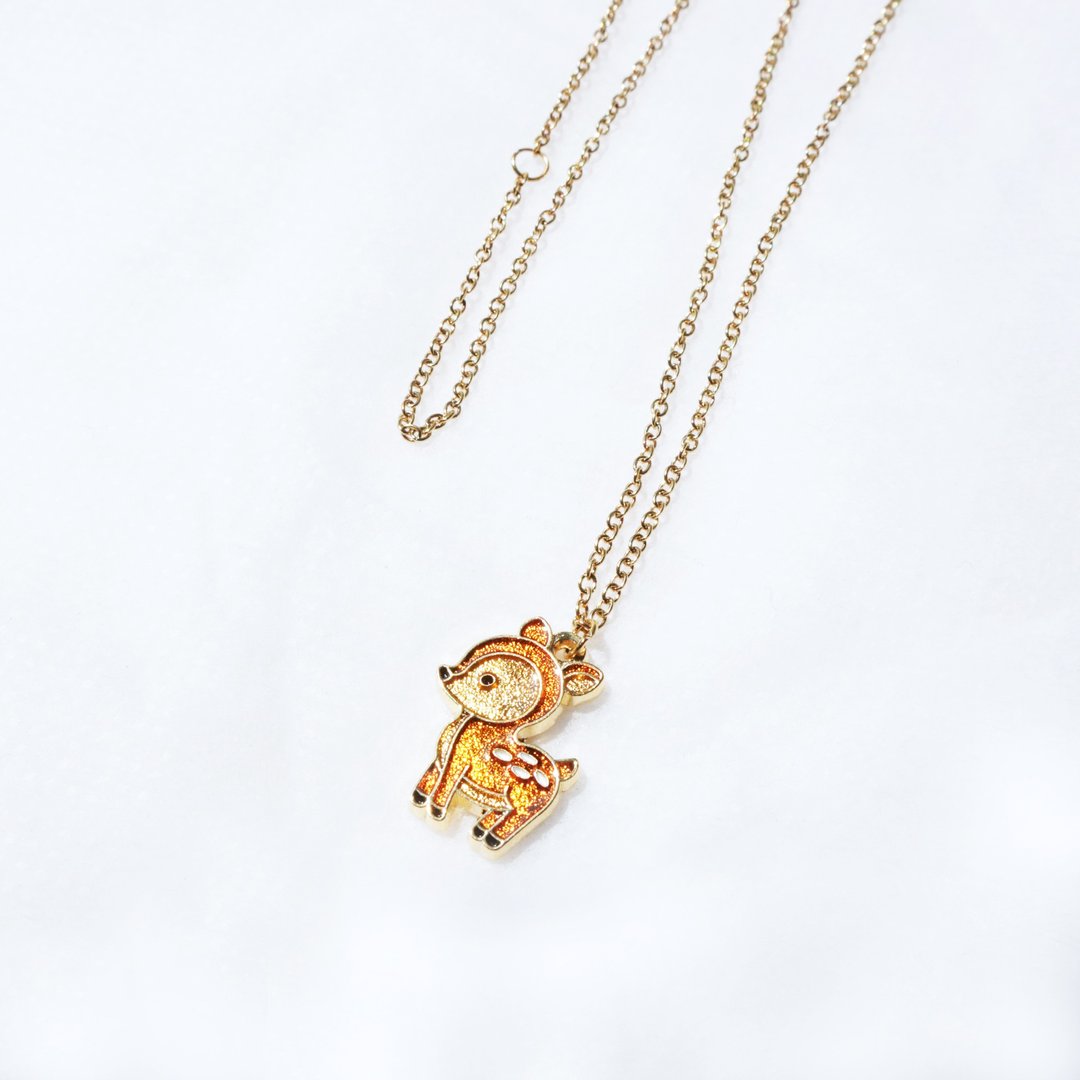 【卡片项链Card Necklace】动物系列-梅花鹿 - 项链 - 其他金属 金色