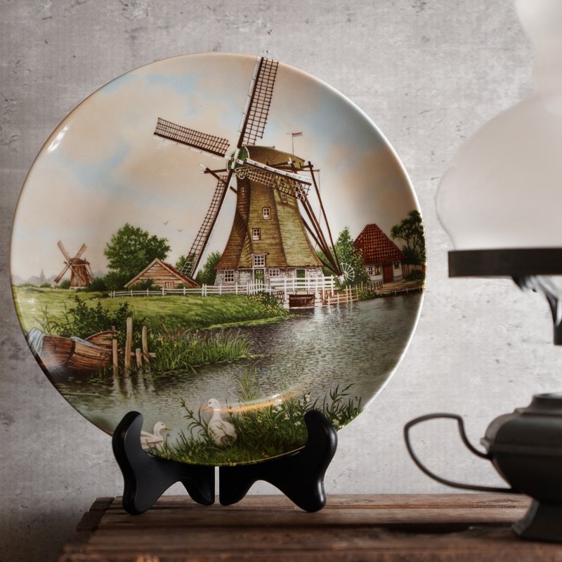 荷兰着名艺术家Johannes Coenraad van Hunnik经典风车展示盘 - 墙贴/壁贴 - 陶 多色
