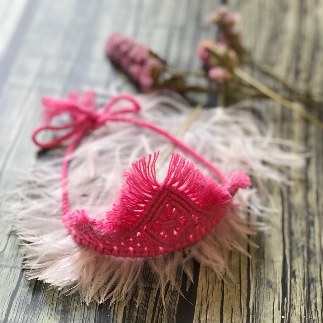 现货—Macramé Tiara —手工编织小皇冠 - 婴儿帽/发带 - 棉 