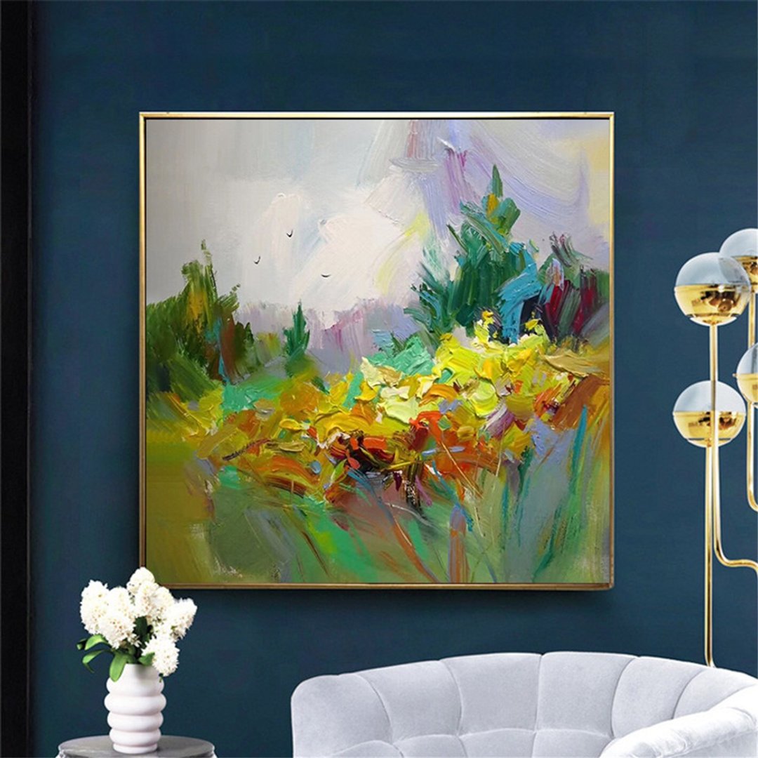 花园 手绘抽象装饰画餐厅客厅挂画现代绿色田园风景画花卉艺术画 - 海报/装饰画/版画 - 亚麻 