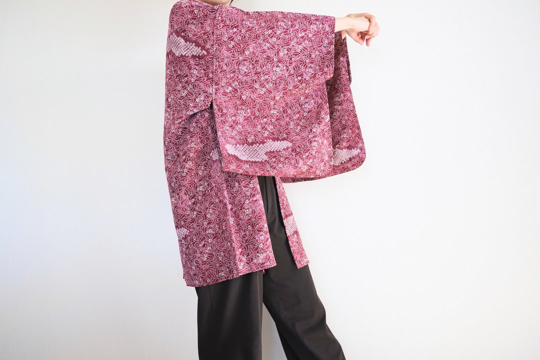 Japanese KIMONO, Shibori kimono, silk haori, authentic kimono - 女装休闲/机能外套 - 丝．绢 粉红色