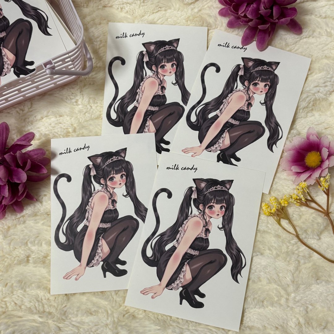黑色猫咪 Catty - 贴纸 - 纸 白色