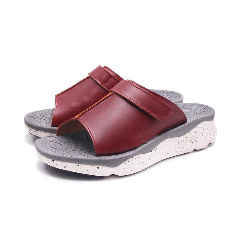 WALKING ZONE MIT个性可调式厚底拖鞋 女鞋-红色 - 拖鞋 - 真皮 