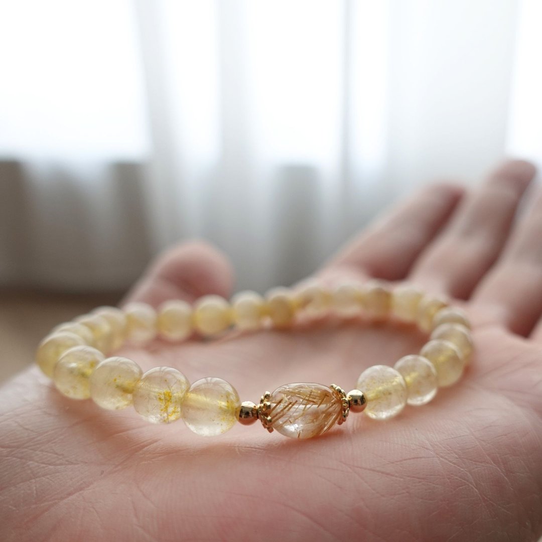 璀璨金芒 能量守财  黄水晶 钛晶 手链 手环 能量水晶系列 礼物 - 手链/手环 - 水晶 黄色