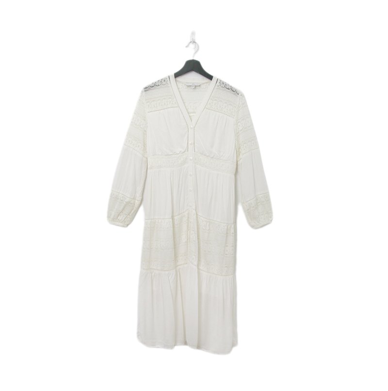 Back to Green-复古长袖洋装 纯白搂空花雕g-20//vintage dress - 洋装/连衣裙 - 棉．麻 