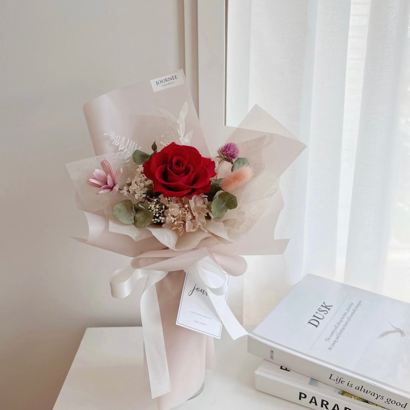 Journee法式唯美红玫瑰奶茶色系干燥花束/永生花情人节花束七夕 - 干燥花/捧花 - 植物．花 