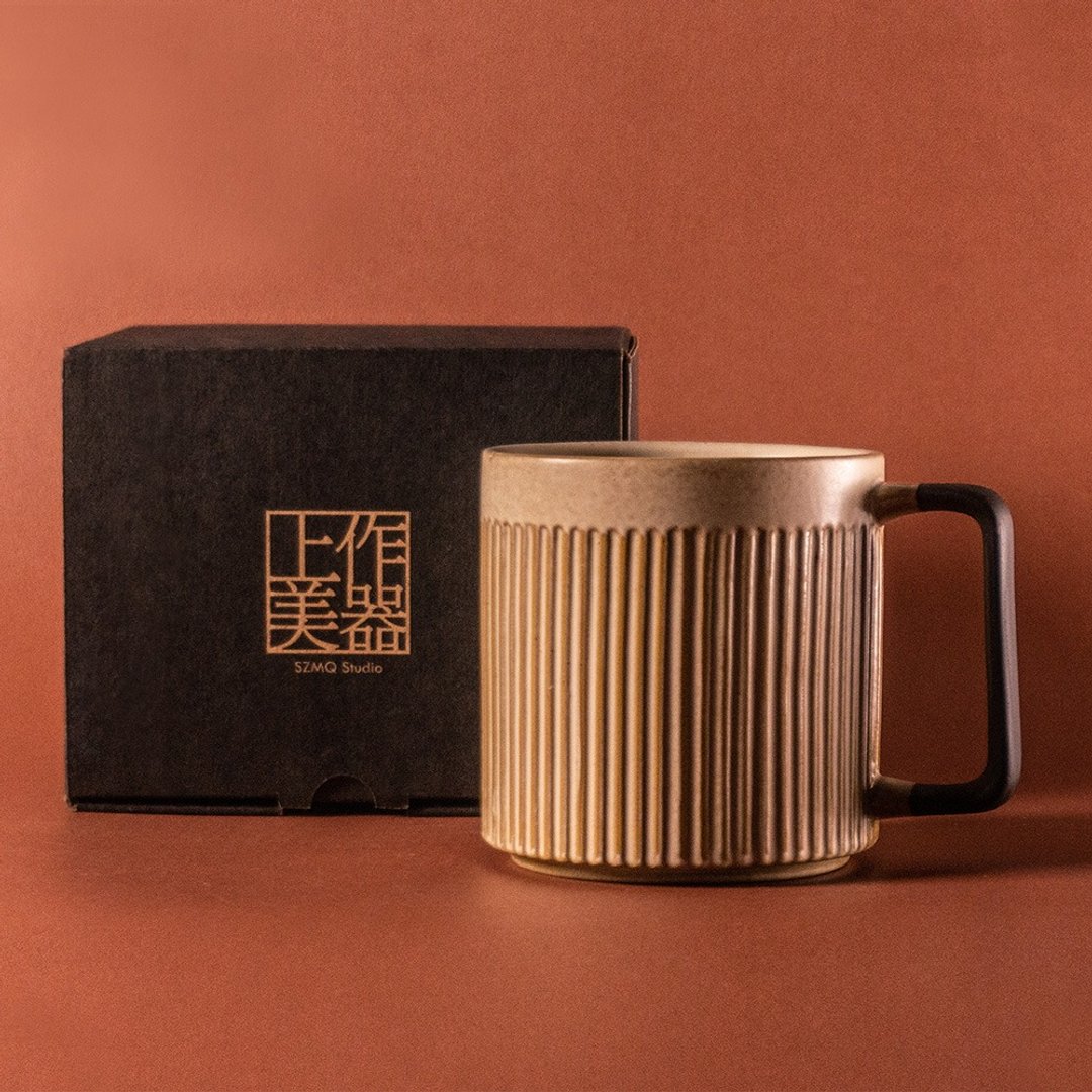 窑变釉-直纹马克杯550ml - 咖啡杯/马克杯 - 陶 卡其色