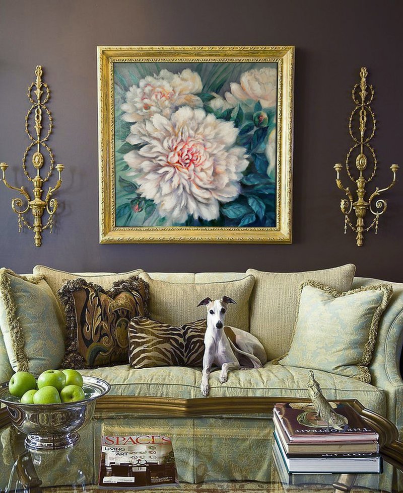 Peony Oil Painting Original Wall Art on Canvas 40x40cm - 海报/装饰画/版画 - 棉．麻 