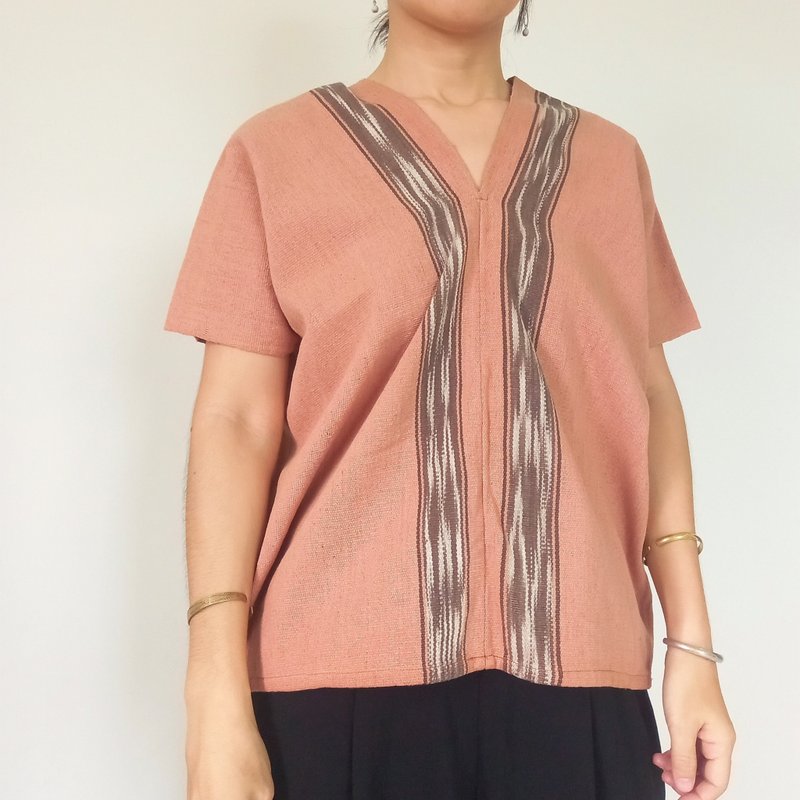 絣染衬衫 橘棕色 / 草木染 手工棉 / ikat / 套头衫 - 女装上衣 - 棉．麻 咖啡色