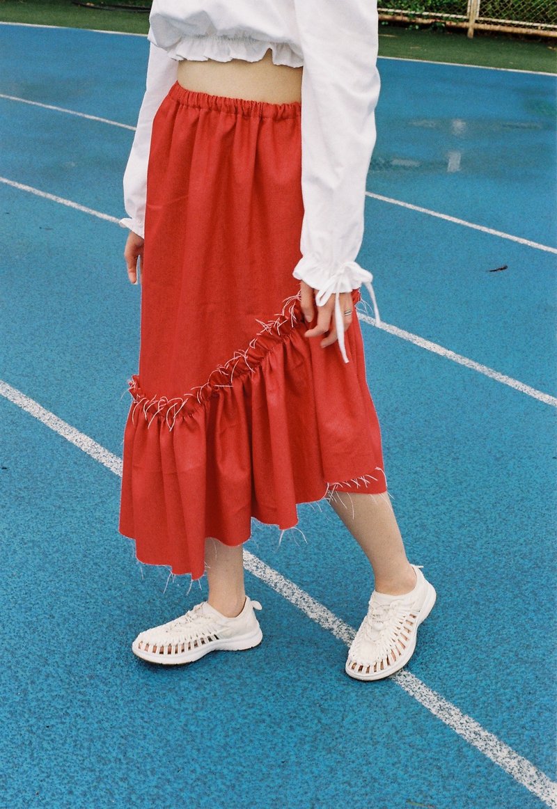 Señorita Skirt (Red Denim) - 裙子 - 棉．麻 红色