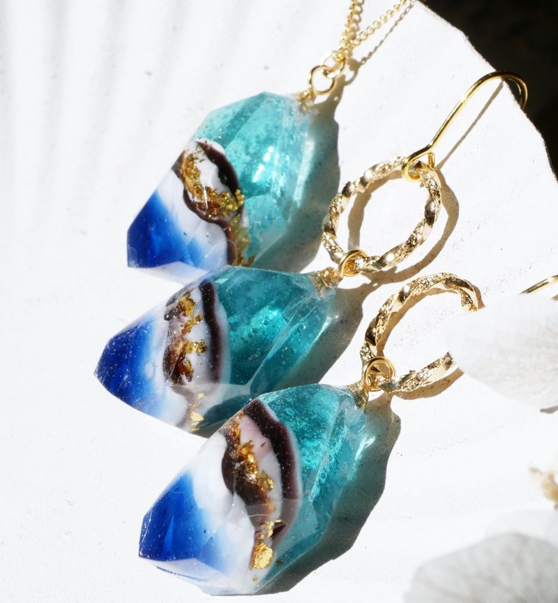 blue cave jewelry set - 耳环/耳夹 - 树脂 蓝色
