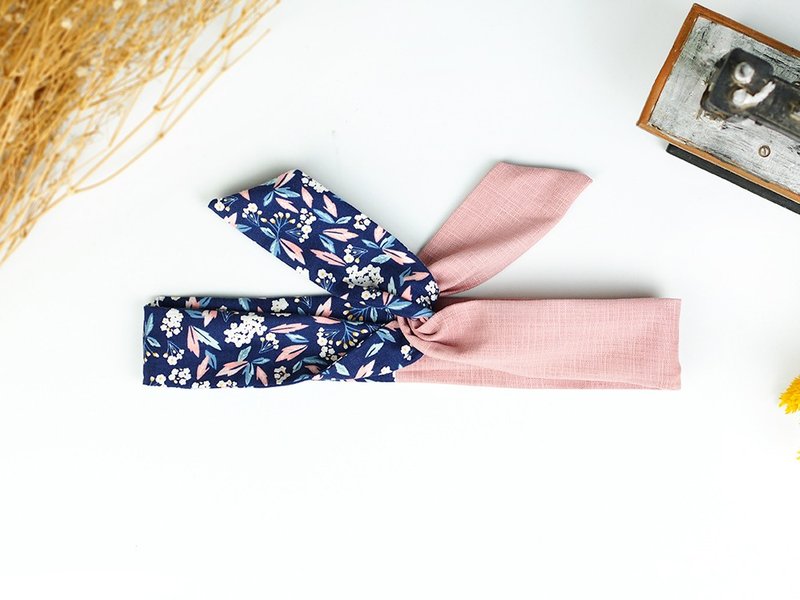 手工发饰 铝线发带 拼接 可爱 清新 春天【梦幻花蓝调】AH-01 - 发饰 - 棉．麻 蓝色