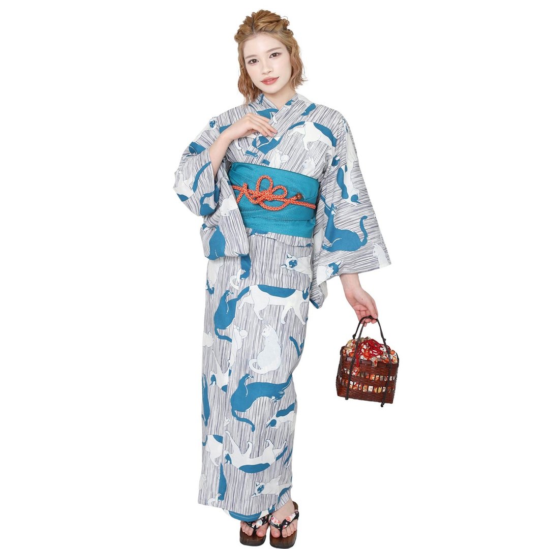日本 和服 浴衣 女性 浴衣 腰封 2件组 S/F Size x23S/F-12 - 其他 - 棉 蓝色