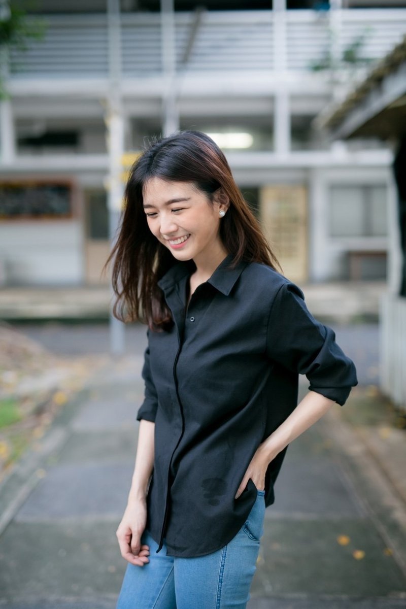 Oxford longsleeves shirt - 女装衬衫 - 其他材质 黑色